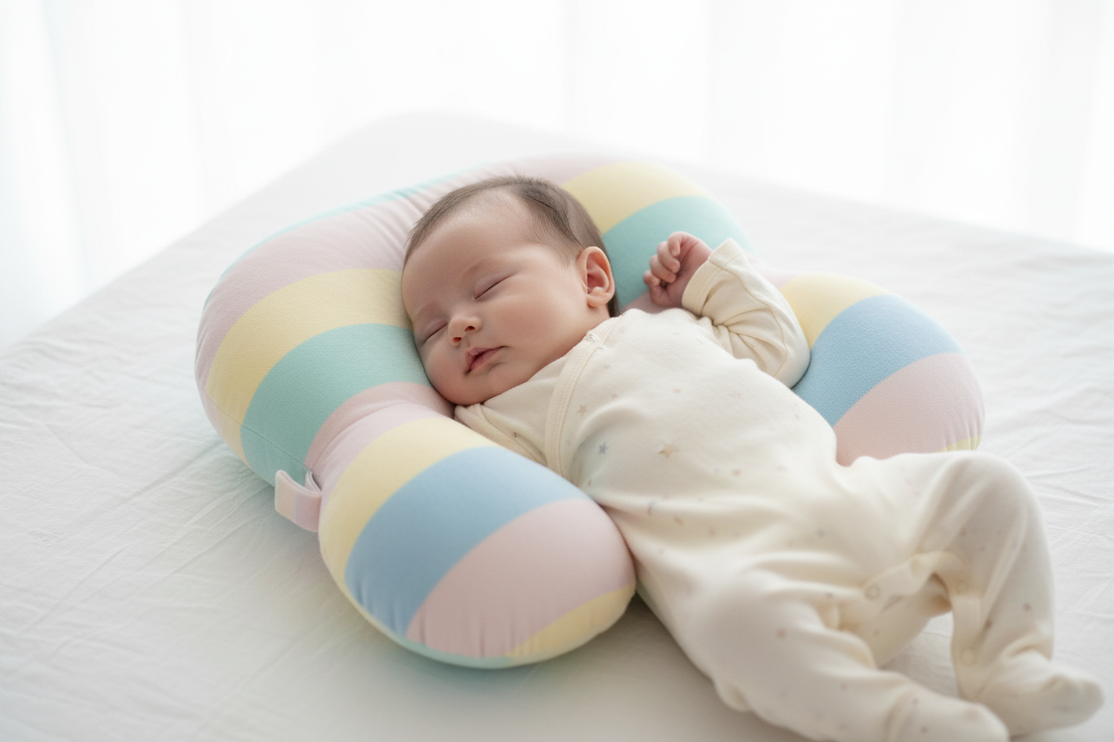 Adjustable Baby Head Shaping Pillow with baby sleep on it